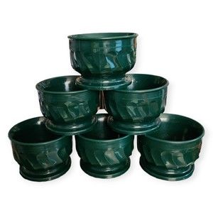 Lot of 6 Dinex Turnbury 3200 Plastic Insulated Pedestal Bowls 5oz. Hunter Green